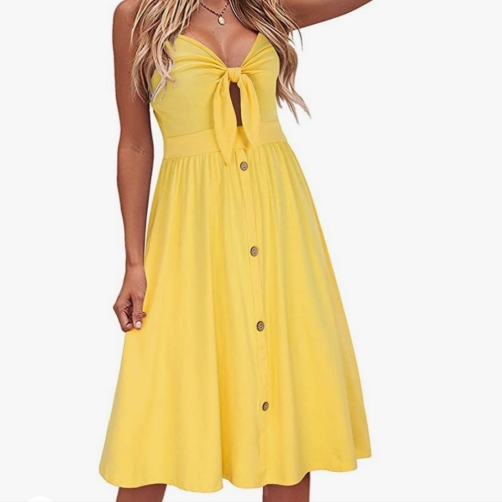Vote Pretty V-Neck Tie Front Spaghetti strap Cotton Dress